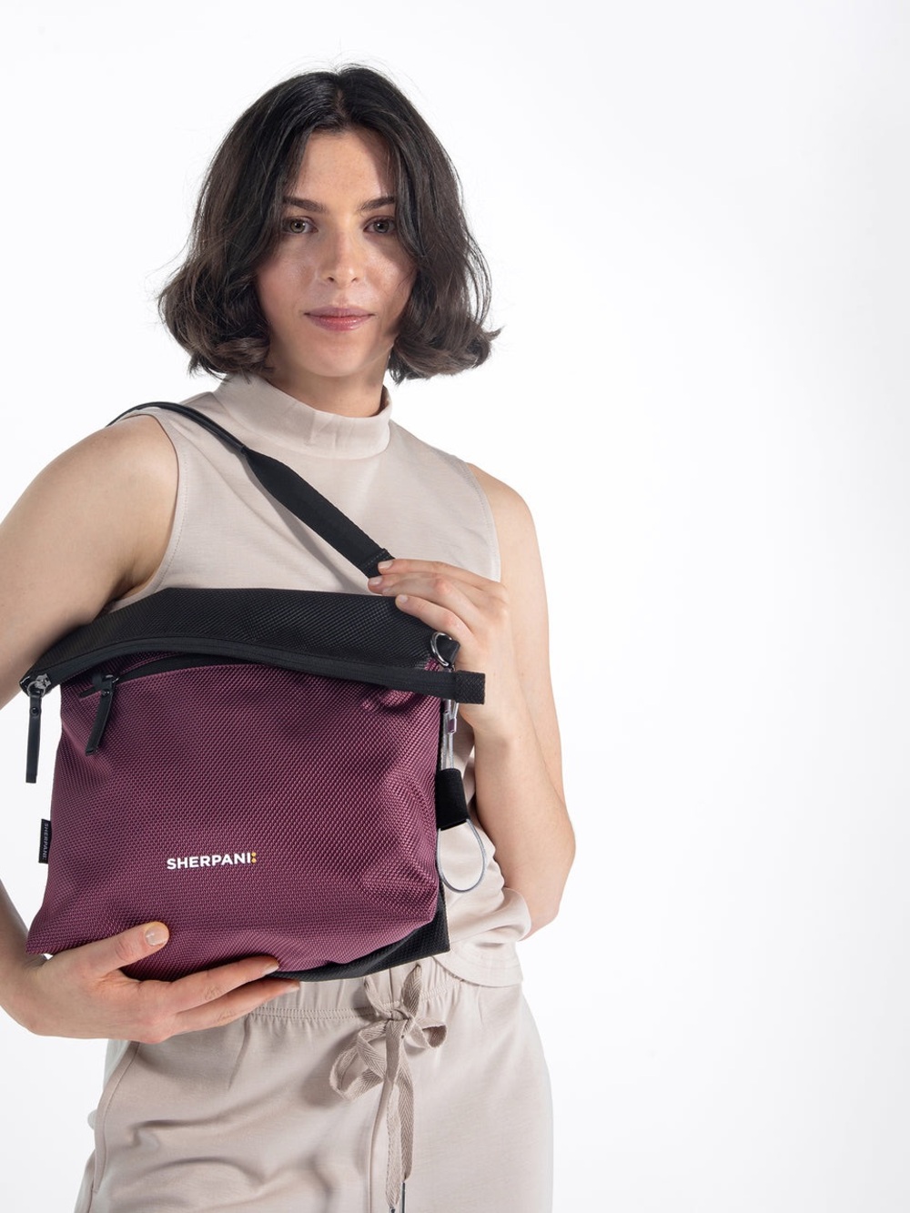 Sherpani Plum Crossbody Bag with Black Trim